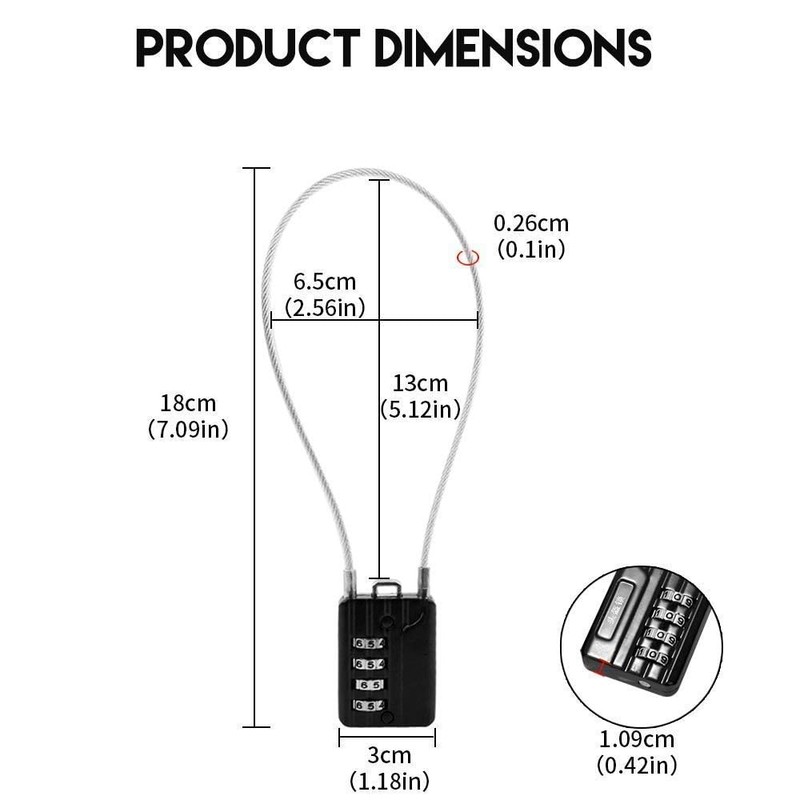 RESET-200 (1 Pack) 4 Digit Combination Flexible Cable Padlock,12 inch