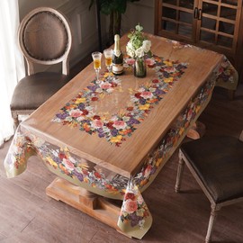 Artbloss Clear Table Cover Protector Vinyl PVC Rectangle Table Cloth with Floral Fruit Pattern Oil Spill Proof Plastic Tablecloths for Dining Tables Parties Holidays (Floral Fruit, 55 x 104 Inches)