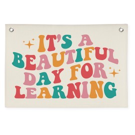 XYDEG Classroom Decor It's A Beautiful Day for Learning Canvas Banner,Classroom Must Haves Reading Corner Library Decor Flag Banner,Groovy Homeschool Reading Nook Bookshelf Decor Banner 30x20 Inch