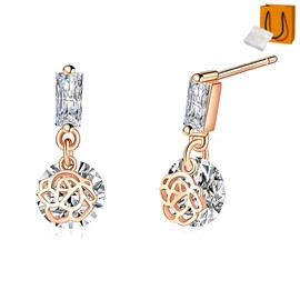 Privie Women's Earrings, Rose Flower, Pink Gold, 925 Silver, Stylish, Popular, Gift, Anniversary, Birthday, Girlfriend, Wife, Friends, Sleek Design, Trend, Hypoallergenic, Brand, Swaying, Small, Daily