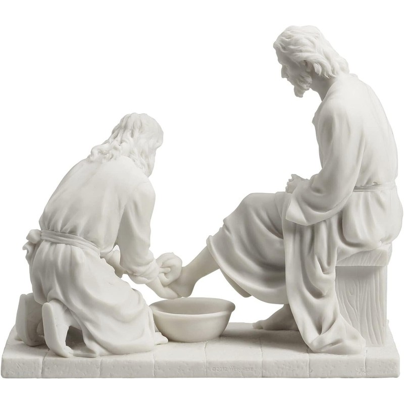 JFSM INC. Exquisite Jesus Washing Disciples Feet Resin Statue Marble