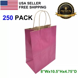 ModuJoah 250 Packs Pink Paper Bag With Handles Kraft Retail Shopping Gift Merchandise