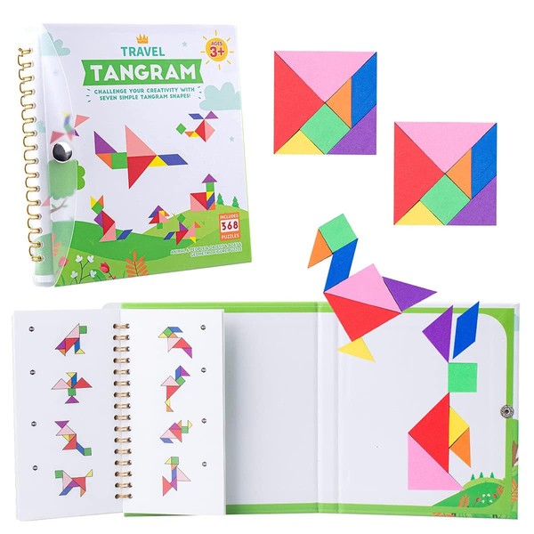 Vanmor Travel Tangram Puzzle with 2 Sets Magnetic Plate-Montessori Shape