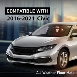 G-PLUS Floor Mats Compatible with Honda Civic Sedan 4-Door 2016-2021/Fit Honda Civic Hatchback 4-Door 2016-2021/Fit Honda Civic Coupe 2-Door 2016-2021 3 PCS Floor Liner
