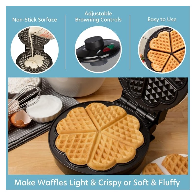 CucinaPro Heart Waffle Maker- Make 5 Heart Shaped Waffles for