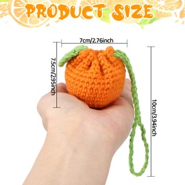 Cute Tangerine Shaped Coin Purse, Mini Crochet Drawstring Bags Handmade Knitting Fruit Change Pouch Orange Earbuds Protective Case for Women Girls