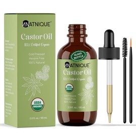 Natnique Aceite De Ricino(2Oz), Certificado Usda Orgánico, Puro, Sin Hexano, Prensado En Frío. Crecimiento Para Pestañas, Cejas, Cabello. Hidratante  