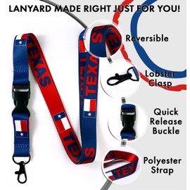 EASTEX Texas Lanyard Keychain - Texan Lanyards for Keys Badge ID Passport - ID Card Holder Keychain for Texans - State of Texas Gifts and Souvenirs - Christmas Stocking Stuffers (1 Blue/Red Lanyard)