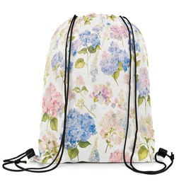 Feelyou Hydrangea Drawstring Backpack 13"x15.7" Hydrangea Floral Sports Drawstring Sackpack Garden Flowers Gym String Bag Natural Theme Pink Blue Waterproof Drawstring Bags Room Decor