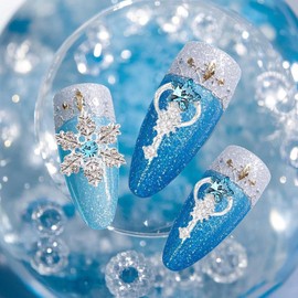 18 Pcs Blue Star Heart Nail Charms for Nails Art 3D Snowflake Nail Charms Mixed Love Heart Rhinestones Design Nail Decorations Shiny Nail Art Charms Nail Supplies for Women Acrylic Nails