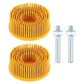 HARFINGTON 2pcs Bristle Disc 2" 80 Grit R-Type Abrasive Brush Coarse Bristle Disc Deburring Electric Disc Attachment with 1/4" Round Shank Abrasive Coating Removal Disc for Metal, Yellow