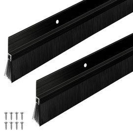 Frienda 2 Set Door Brush Bottom Sweep Brush Weather Stripping Aluminum Door Seal with Screws for Gaps up to 1 Inch, for Home, Commercial Gate, Fill Gaps Dust, Debris (1 x 36 Inch,Black)