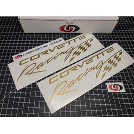 Corvette Racing Script Decals (2-Pack) C5 C6 C7 C8 Stickers Stingray Z51 Z06 LSX LTX (Metallic Gold, 3.0" x 11.5")