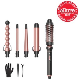 Wavytalk 5 in 1 Curling Wand Set, Multi Curl, Curling Wand Set with Thermal Brush and 4 Interchangeable Ceramic Curling Wand(0.5”-1.25”), Instant Heat Up Wand Curling Iron