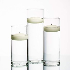 Set of 3 Eastland Cylinder Vases and 3 Richland Floating Candles 3" Light Ivory