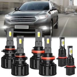 SHENKENUO For Toyota Highlander 2011-2013 Combo LED Headlight Hi/Lo Beam + Fog Light bulbs