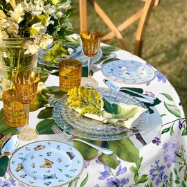 Eikione Lavender Round Tablecloth 60 Inch, Floral Oilproof, Wrinkle Resistant Fabric Flower Table Cover for Patio Party