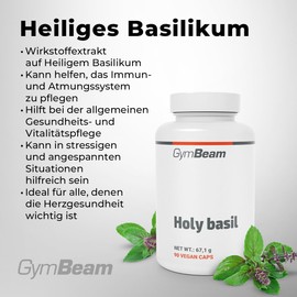 GymBeam GymBeam Heiliges Basilikum Extrakt - Holy Basil Leaf Kapseln fr Immun- & Herzgesundheit, aromatisches Kraut zur Untersttzung des Atmungssystems & Vitalit?t, in Kapselform, 90 kaps