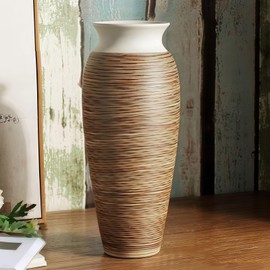 Ceramic Rustic Farmhouse Vase, 12.6" Large Vintage Flower vase Home Decor, Tall Boho Decorative Vases for Living Room, Table, Mantel, Shelf and Centerpieces Decor and Housewarming (D)