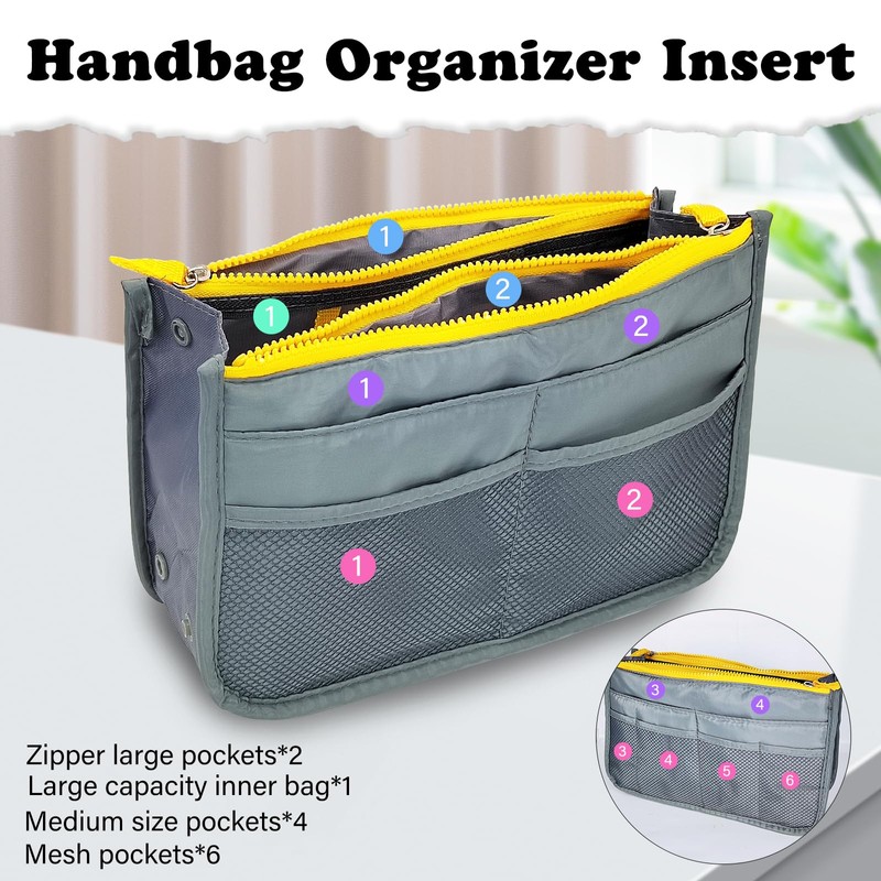 AfitLulu Bag Organiser Insert Dual Zippered Handbag Organiser Insert with