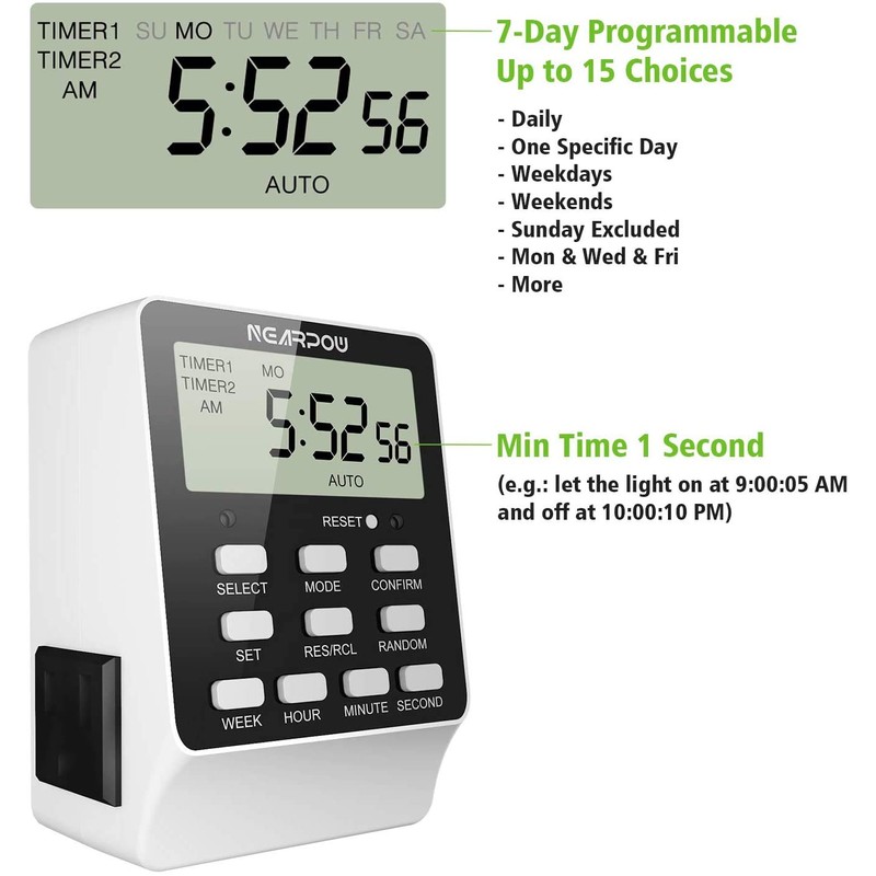 [2 Pack] Outlet Timer, NEARPOW Dual Digital Light Timer with