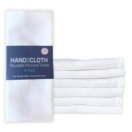 Reusable Cotton Paper Towel Alternative/Made in USA/Absorbent & Durable/Machine Washable/Small Bathroom Hand Towel/No Pilling/Birdseye Cloth/Zero-Waste Home/Plastic-free/White (6 Pack)