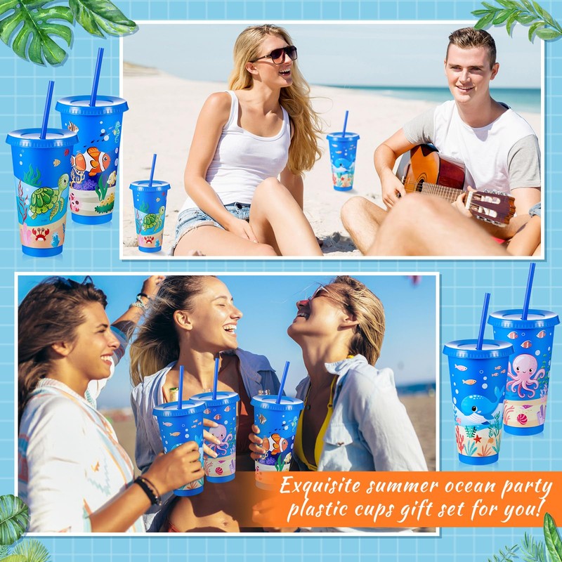 Chuangdi 24 Pcs Under The Sea Party Cups 24 oz
