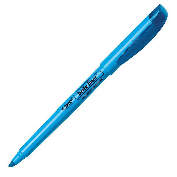 BIC Brite Liner Highlighter, Chisel Tip, Fluorescent Blue Ink, 12