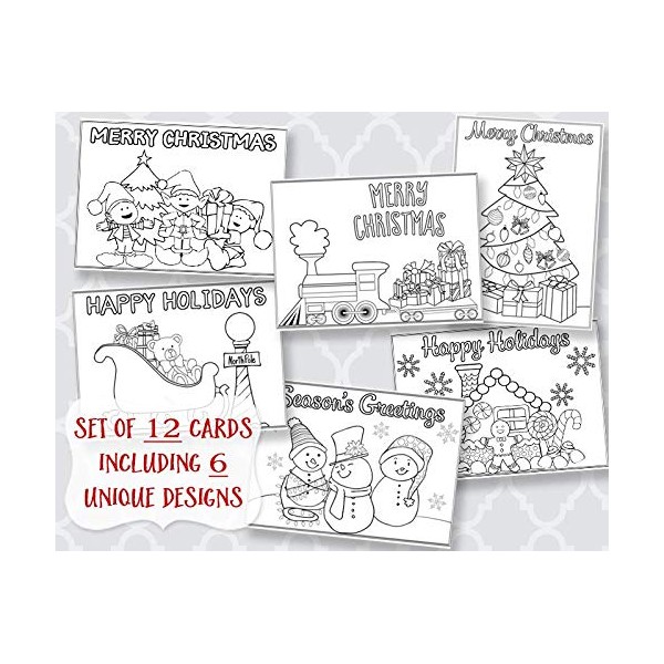 Christmas, Coloring, Greeting Cards, Holiday Greetings, Color Me Joyful, Printed, Assortment, 12 Flat Cards, With White Envelopes, Kids, Adult, DIY, Crafts, Grandchildren, Assortment Pack