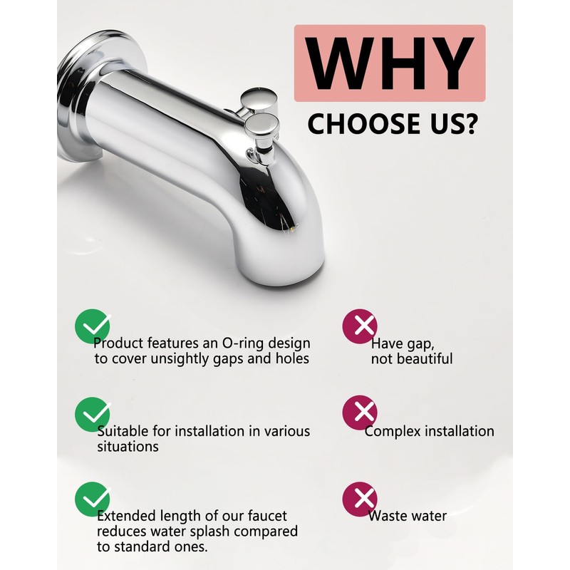 LOCALAND Tub Spout with Diverter, Bathtub Spout for Hand Shower,Chrome