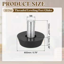 PATIKIL 20 Pcs M6 x 12mm Threaded Adjustable Furniture Level Leveling Legs, Table Chair Cabinet Pa, Tio Leg Threaded Level Adjustment Anti-Slip Legs