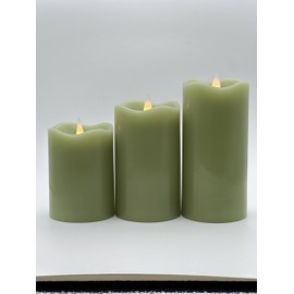 HVTDECOR Flameless LED Candles, Realistic Flickering Flame, Set of Multiple (Green, Set of 3 (4",5",6"))