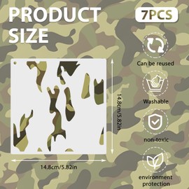 6"x6" Camouflage Stencils for Spray Paint – 7 PCS Reusable Camo Pattern Templates for DIY Painting on Wood, Fabric, Canvas, Paper, Metal