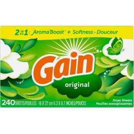 Gain Dryer Sheets, Original Scent Laundry Fabric Softener Sheets with 2-in-1. - 240 Count (Pack of 1)