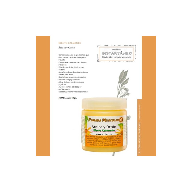Generica Pomada Muscular Arnica y Ocote, Efecto Calmante, 140g