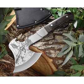 VAGMI Camping Hatchet Axe, 11" Full Tang Hand Axe Camp Hatchet with Nylon Sheath, Survival Axe Viking Axe for Outdoor Splitting Wood, Gardening, Hunting, Trekking