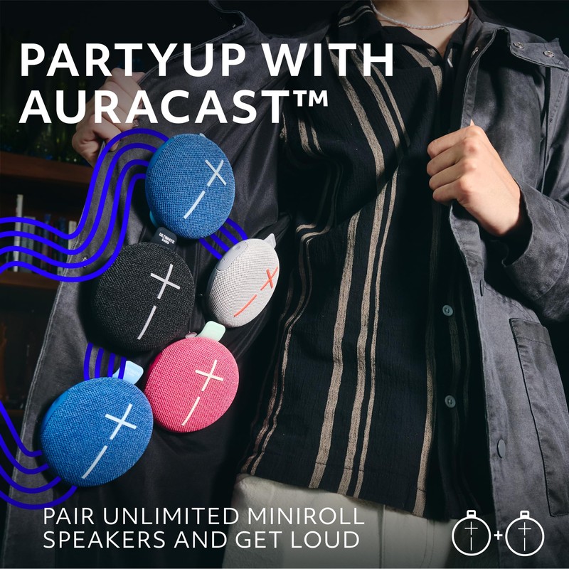ULTIMATE EARS MINIROLL Ultra-Portable Waterproof Bluetooth Speaker, Big Bass, IP67