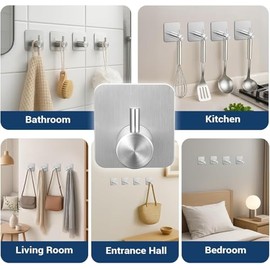 6 PCS Ganchos de Baño en Acero Inoxidable 304, Ganchos para Pared de Acero inoxidable, Ganchos Adhesivos para Organización, Accesorios para Cocina, Ba