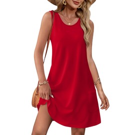 OFEEFAN Summer Sundresses for Women Casual Beach Cover Ups Red Dresses for Women Party M