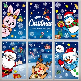 Christmas Window Stickers,6 Sheets Christmas Window Clings,Reusable Double Sided Xmas Window Decalsfor Glass White Christmas Snowflake Window Stickers for Winter Party Decorations Supplies