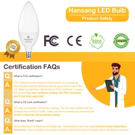 hansang E12 Candelabra LED Bulbs 2700K Warm White, 60Watt Equivalent, Type B Light Bulb for Chandelier, 5W B11 Ceiling Fan Light Bulbs Small Base, 500LM, 120V, Non-dimmable, 4 Pack