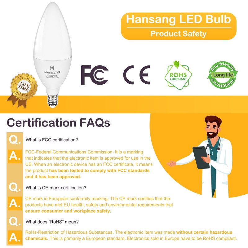 hansang E12 Candelabra LED Bulbs 2700K Warm White, 60Watt Equivalent,