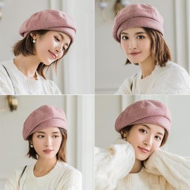 Michear Beret Hat Women Plaid Vintage Octagonal Casual Cotton Hat Painter Girl Cap (UK, Numeric, 7, 7 1/4, Pink)
