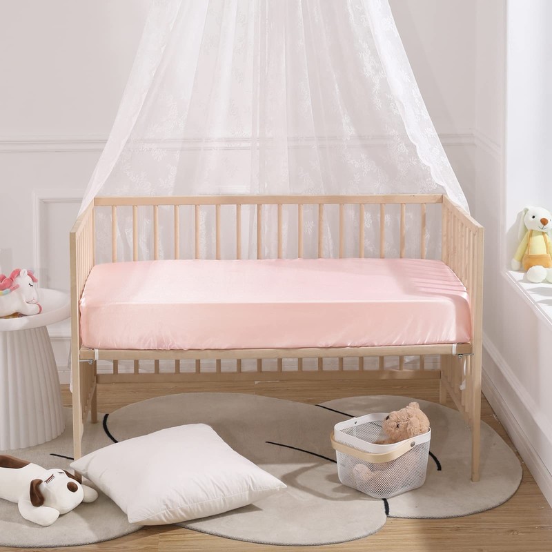 SiinvdaBZX Satin Crib Sheets for Girls, Silky Soft Pink Crib