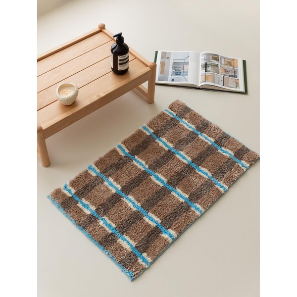 WENSHUO Seasalt Checked Area Rug (Brown),Microfiber Absorbent Non-Slip Throw Rug,TPR