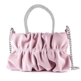 Women Mini Rhinestone Evening Clutch Handbag Soft Pu Pleated Cloud Shoulder Purse Tote Crossbody Bag For Wedding Party, Pink, Small