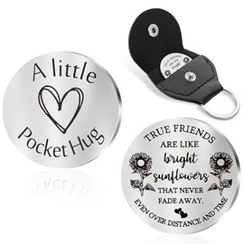 Brainy Pocket Hug Token Long Distance Relationship Keepsake Stainless Steel Double Sided Inspirational Gift with Keychain Souvenirs for True Friends