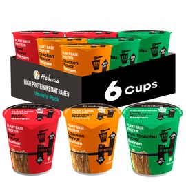 Hethstia Instant Ramen Soup Cup, 6 Pack High-Protein Ramen Noodle Broth Variety Flavor (Chicken, Spicy Beef, Pork Tonkotsu), Plant-Based Protein (32g), Air-Dried, Non-Fried, Low Fat Quick Meal