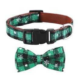 Christmas Dog Collar, Adjustable Soft Puppy Collar with Bow Tie, Breakaway Dog Collar with Snowflake Pattern for Festival, Cute Pet Collar with Quick Release Buckle for Small Medium Large Dog, Green