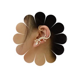 Allereyae Vintage Crystal Gecko Ear Cuff Wrap Earrings Rhinestone Lizard Ear Climber Earrings Gold Cz Gecko Wrap Around Earrings Lizard Cartilage Ear Clip Earrings Jewelry for Women (Gold)